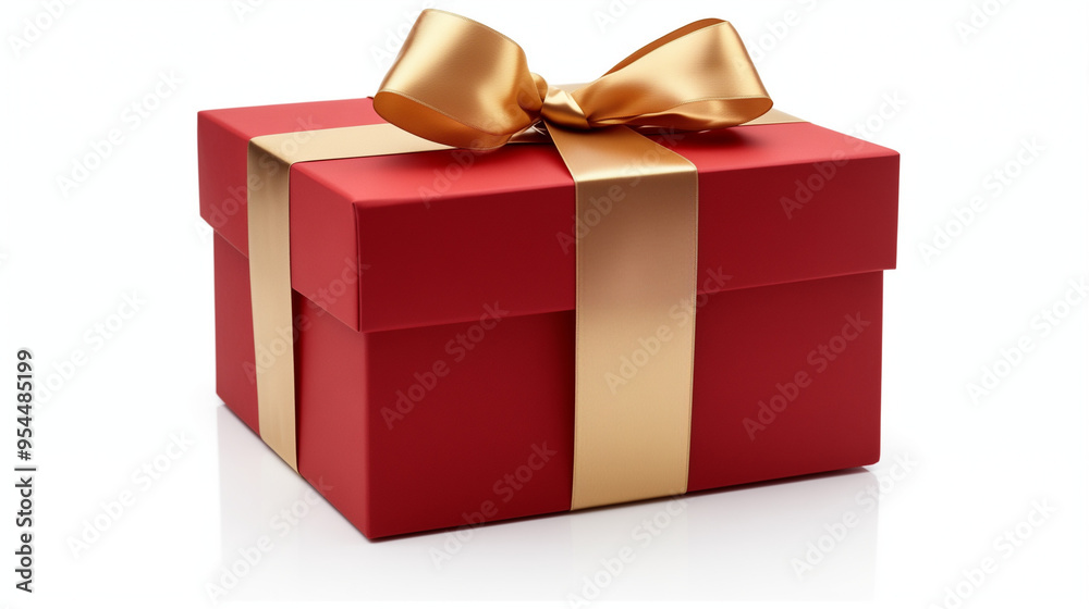 gift box wrapped with gold bow and ribbon isolated on white background gift box wrapped with gold bow and ribbon isolated on white background