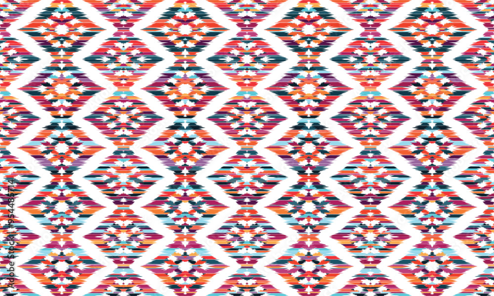Ikat seamless pattern,geometric design,motif ethnic handmade, Ikat ethnic tribal,boho colors seamless wallpaper. for background,fabric,wrapping,clothing,wallpaper,batik,carpet,embroidery style. Ikat seamless pattern,geometric design,motif ethnic handmade, Ikat ethnic tribal,boho colors seamless wallpaper. for background,fabric,wrapping,clothing,wallpaper,batik,carpet,embroidery style.