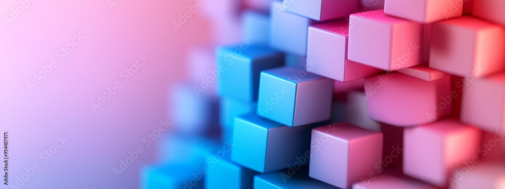 A multicolored background of cubes with a pink and blue cube in the middle, surrounded by similar hued ones A multicolored background of cubes with a pink and blue cube in the middle, surrounded by similar hued ones