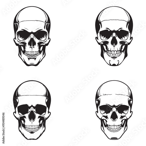 Skull heads set vector art illustration