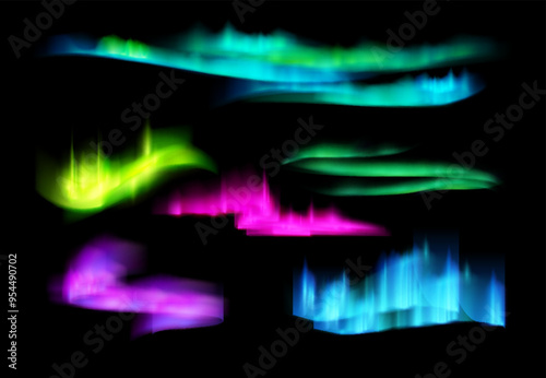 Set of multi-colored northern lights.