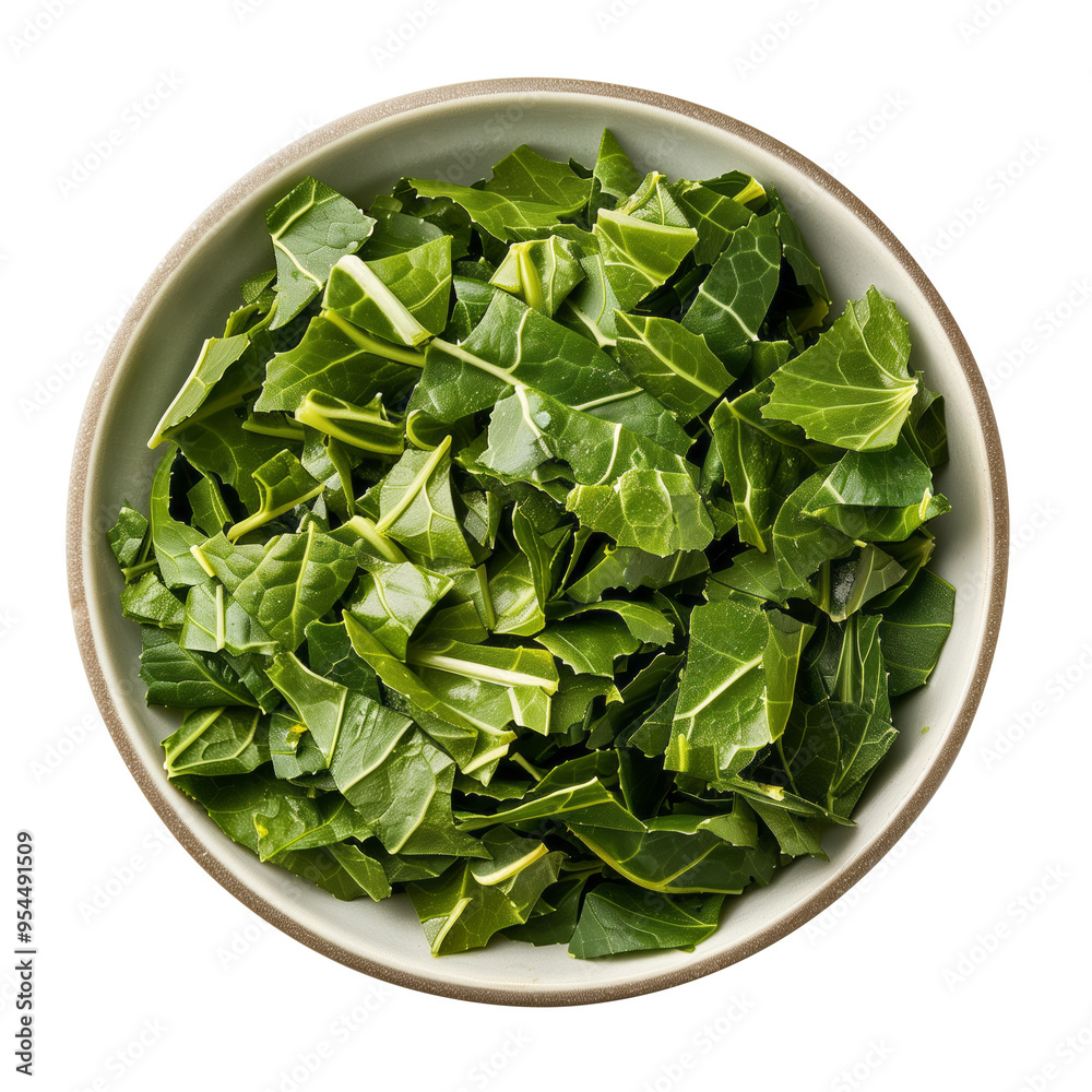 Chopped collard greens filled in bowl on isolated transparent background Chopped collard greens filled in bowl on isolated transparent background
