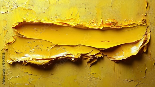 Abstract Yellow Oil Paint Stroke on Canvas photo