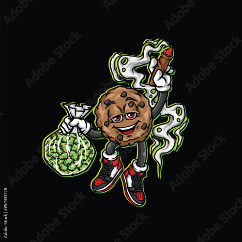 weed smoking character cartoon mascot logo leaf face happy with fruit strain object ice cream gelato