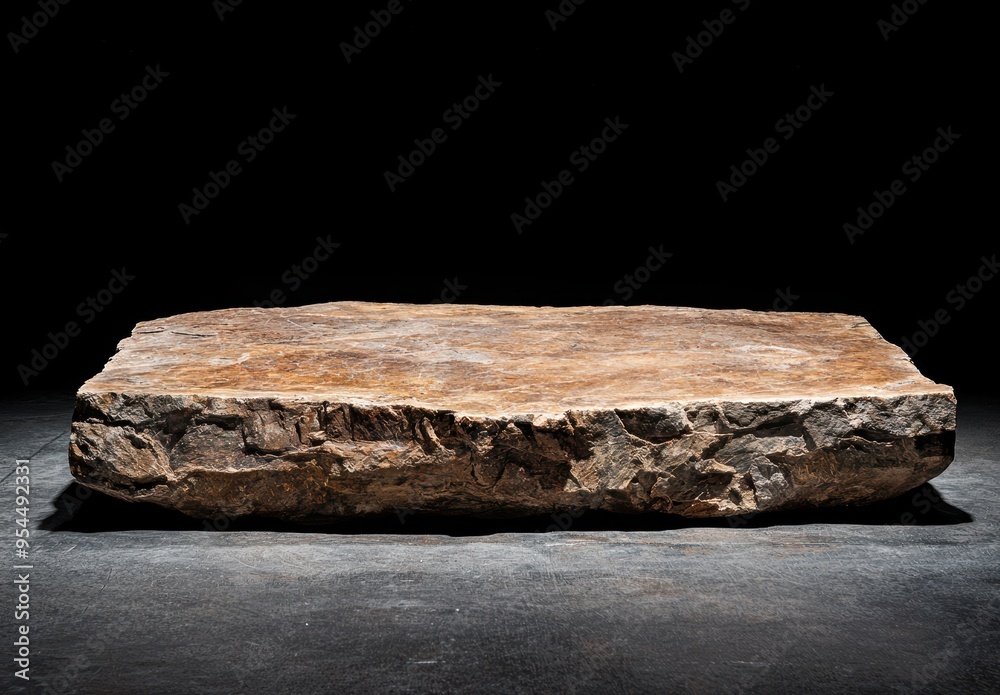 Fototapeta premium Rugged stone slab on dark background