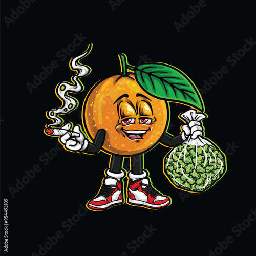 weed smoking character cartoon mascot logo leaf face happy with fruit strain object ice cream gelato