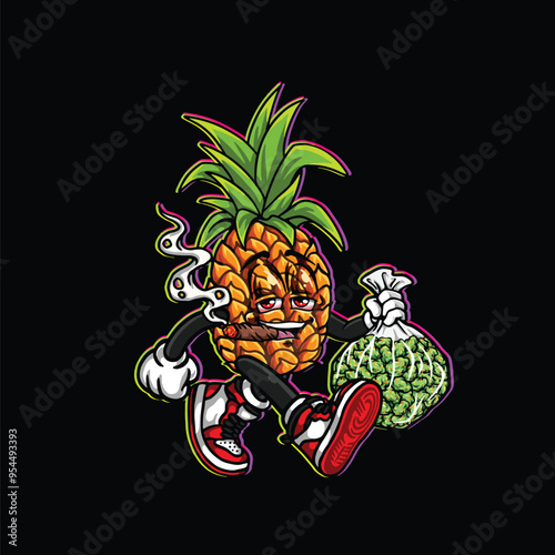 weed smoking character cartoon mascot logo leaf face happy with fruit strain object ice cream gelato