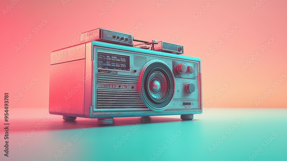 Fototapeta premium Vintage Radio with Neon Lights and a Retro Aesthetic