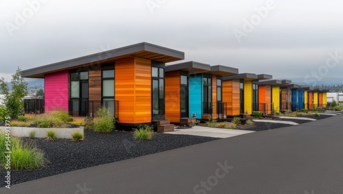 Colorful Tiny Homes on Gravel with Metal Roofs