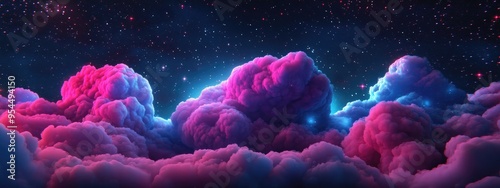 3D cartoon depiction of a science fiction illustration featuring a nebula gas cloud set in deep outer space with a vibrant background of stars photo