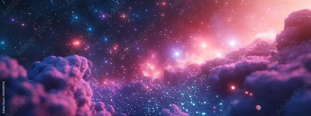 Abstract background of a night sky in 3D cartoon rendering a universe filled with stars nebulae and galaxies