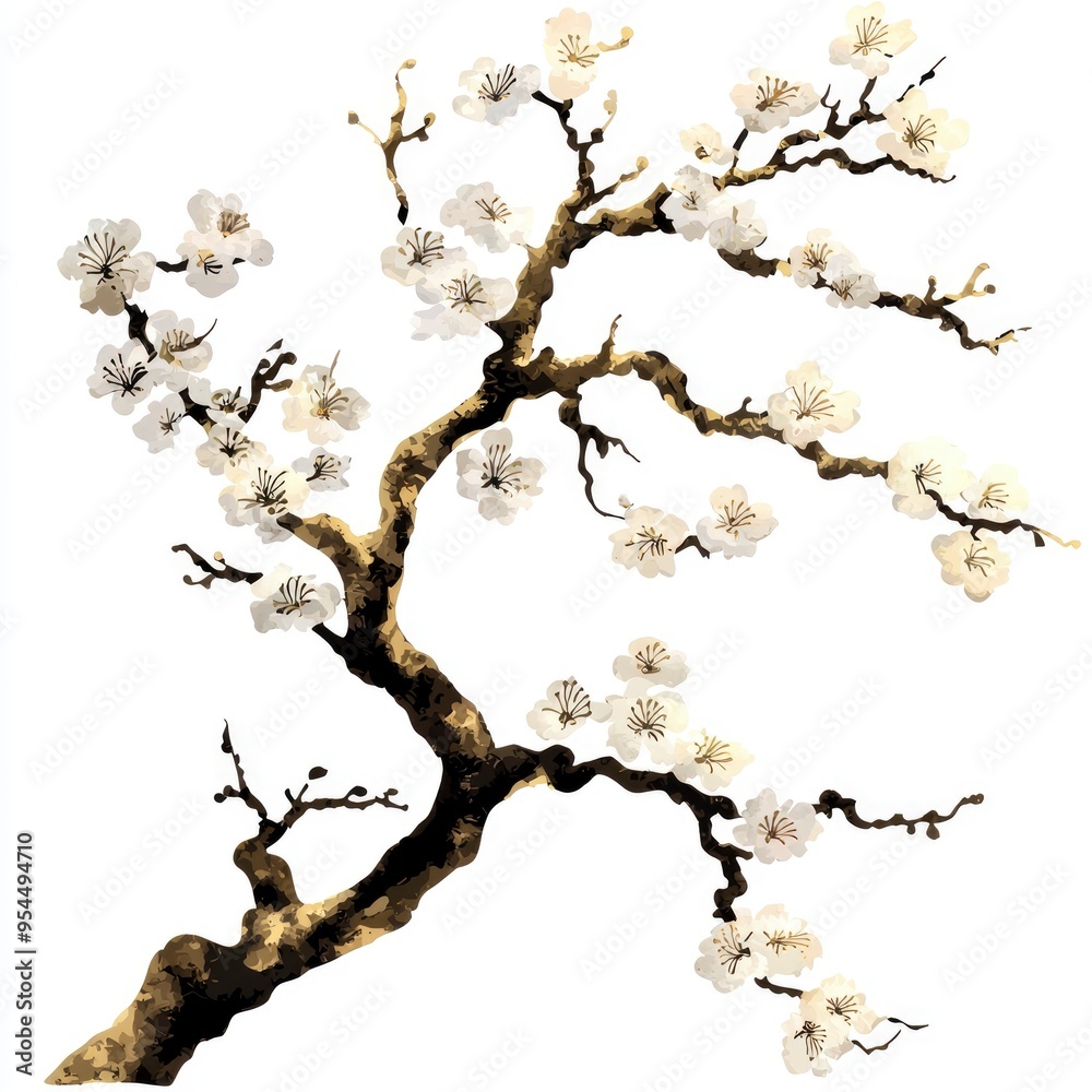 Delicate Branch of White Blossoms on a White Background Delicate Branch of White Blossoms on a White Background