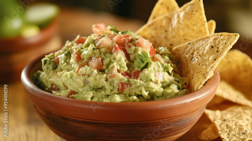 Fresh Guacamole with Tomatoes and Tortilla Chips