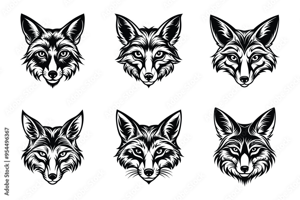 Obraz premium Fox head Silhouette Bundle in Vector Clip Art Style