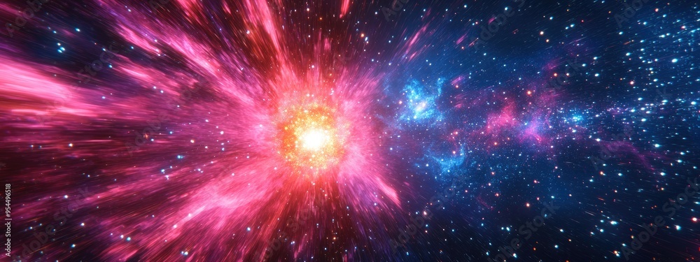 Naklejka premium Illustration concept of a galaxy explosion and big bang in a 3D cartoon rendering of the star universe