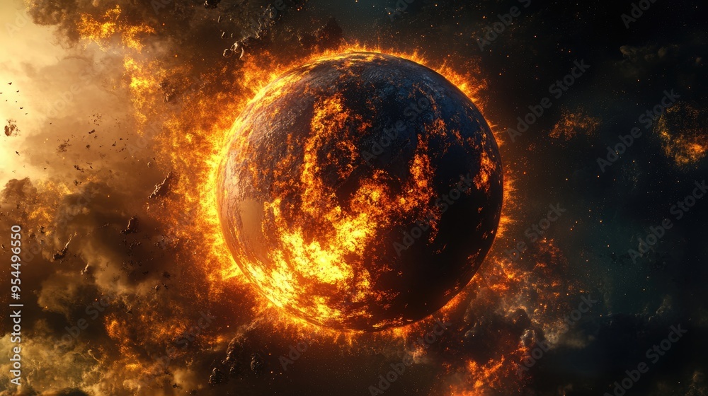 Burning planet background in 3D cartoon rendering Burning planet background in 3D cartoon rendering