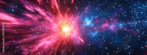 Illustration concept of a galaxy explosion and big bang in a 3D cartoon rendering of the star universe