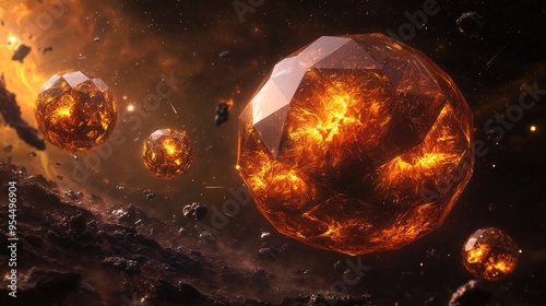 This 3D illustration features diamond like exoplanets specifically showcasing 55 Cancri e photo