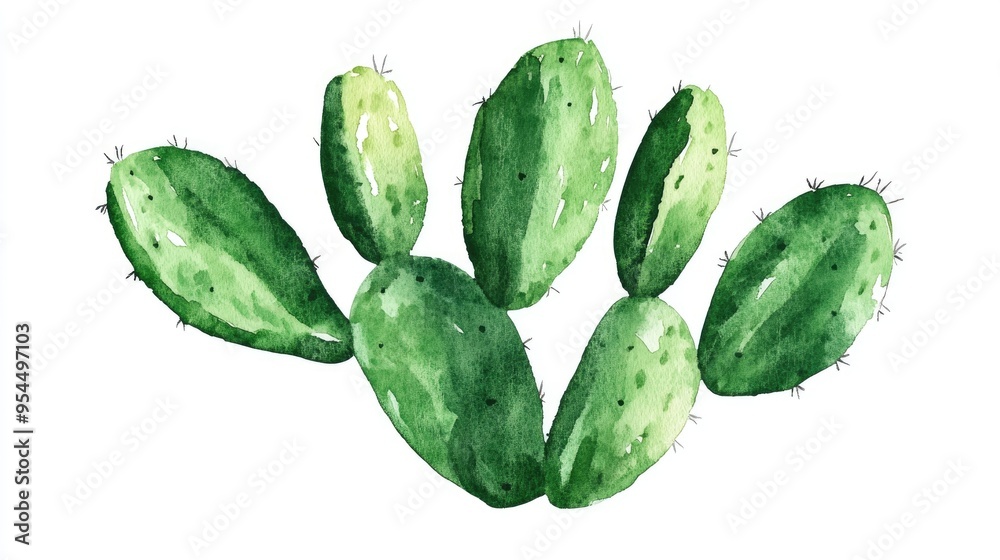 Watercolor cactus on a white background Hand drawn botanical element featuring a green desert plant in a minimalistic style