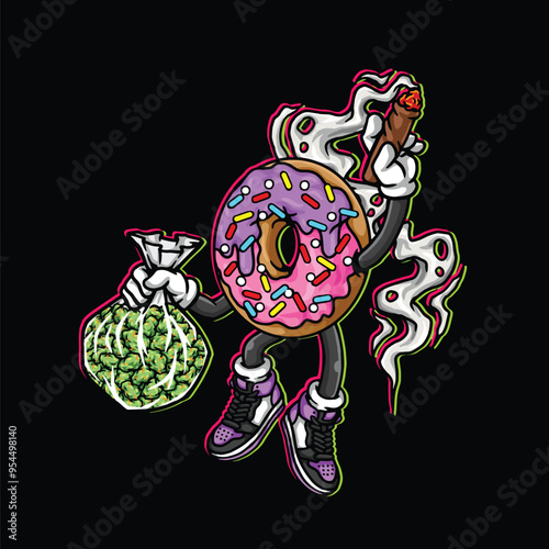 weed smoking character cartoon mascot logo leaf face happy with fruit strain object ice cream gelato