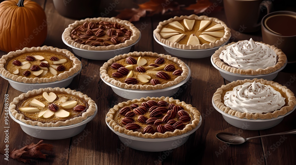 Assortment of various pies on wooden table. Assortment of various pies on wooden table.