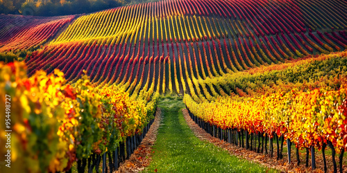 Colorful vineyards during harvest season photo