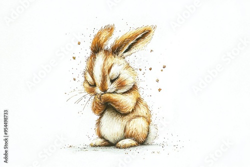 A cute and whimsical bunny illustration with folded paws, perfect for children's art, greetings, or animal-themed designs. photo