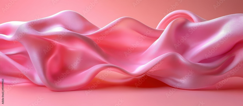 Obraz premium Elegant Pink Silk Fabric with Flowing Waves on a Soft Pink Background - Luxurious and Smooth Texture