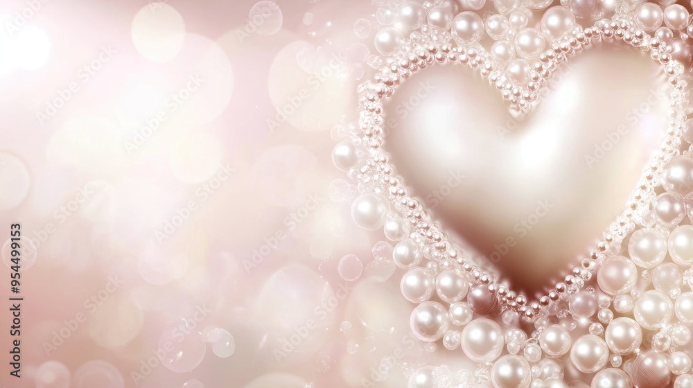 Romantic Holiday Background Featuring a Pearl Heart Frame Romantic Holiday Background Featuring a Pearl Heart Frame