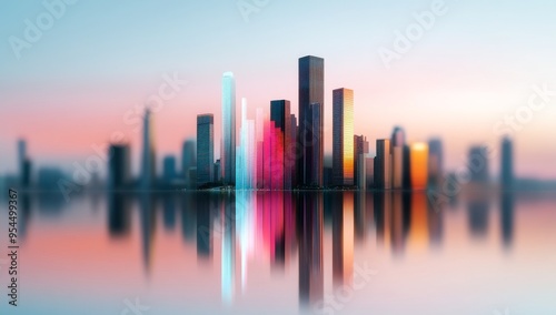 Stock Market Graph with Urban Skyline and Sunset Light