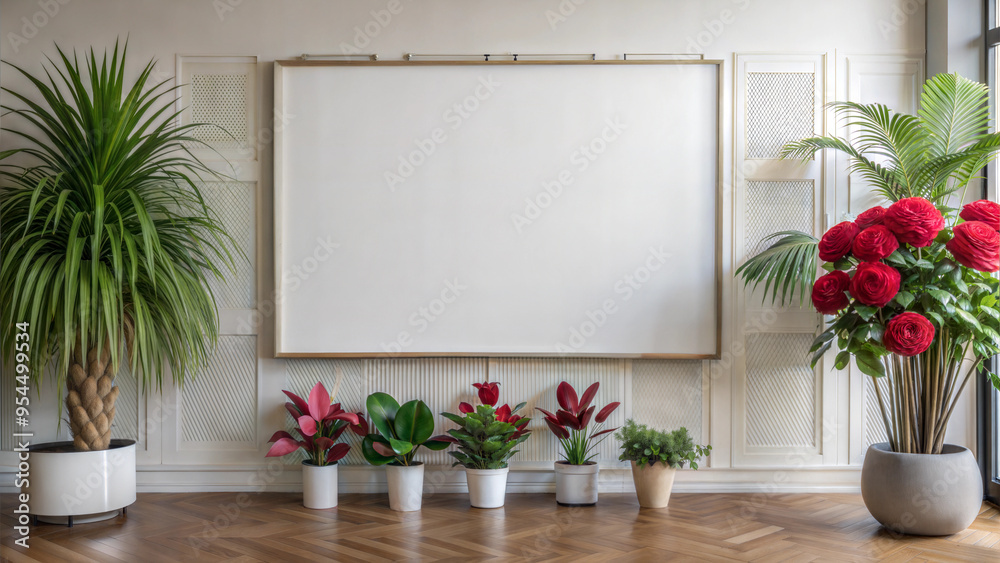 Fototapeta premium Blank white wall template for mockup wallpaper, paintings, illustrations or photos.Blanks for mockup wallpaper,banner, poster