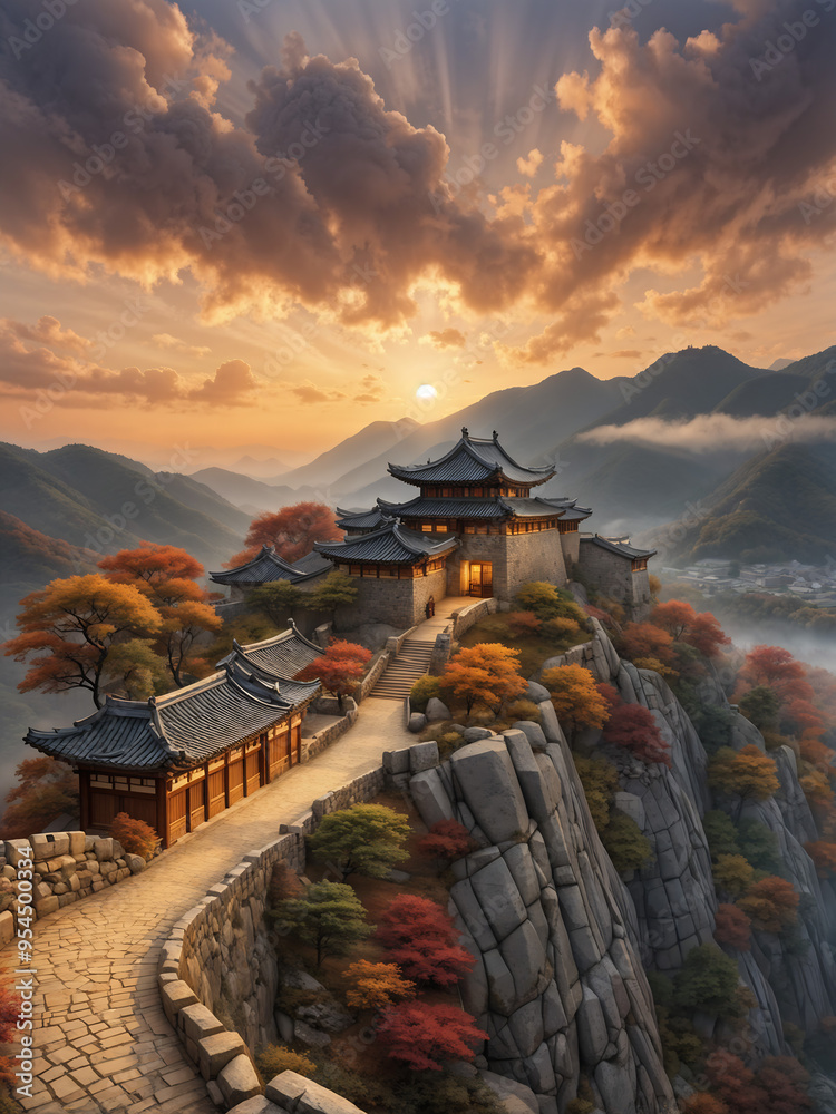 Obraz premium Oriental mountain castle