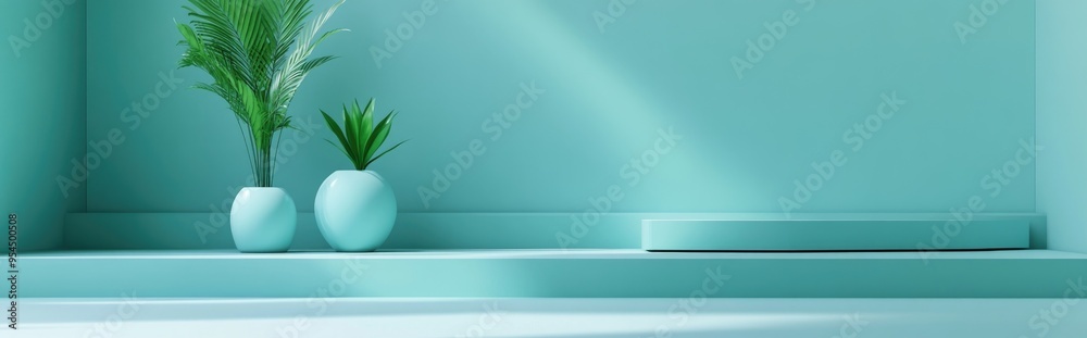 Cyan display stand design for showcasing products 3D rendering Cyan display stand design for showcasing products 3D rendering