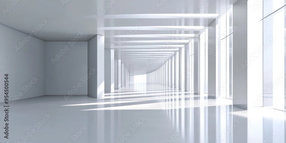 Abstract modern architectural background featuring an expansive open space interior 3D Abstract modern architectural background featuring an expansive open space interior 3D