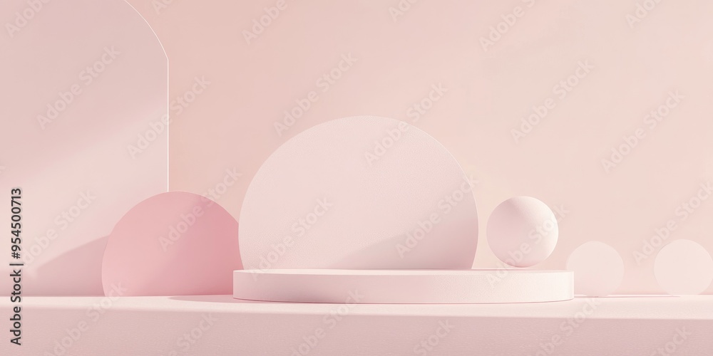 Fototapeta premium Minimalist abstract scene featuring geometric shapes against a soft pink cream backdrop 3D render