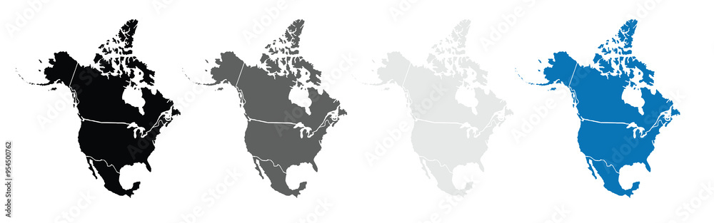 Detailed Map of America with isolated countries.United States, Canada ,Mexico. modern colorful style.States and geographical borders, political map vector illustration,Cities. Detailed Map of America with isolated countries.United States, Canada ,Mexico. modern colorful style.States and geographical borders, political map vector illustration,Cities.