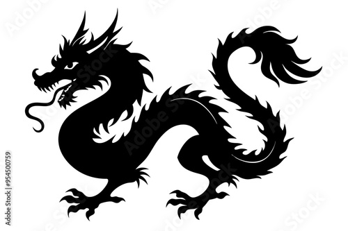 Dragon silhouette, chinese dragon vector silhouette, dragon icon 