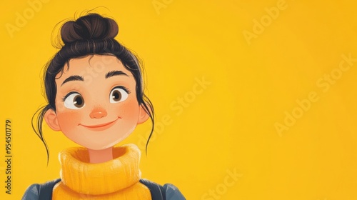 Whimsical cartoon character set against a vibrant yellow backdrop