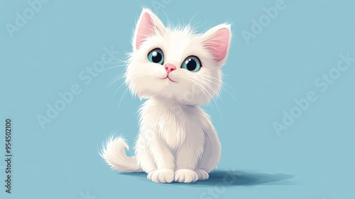 2D cartoon illustration of a white cat