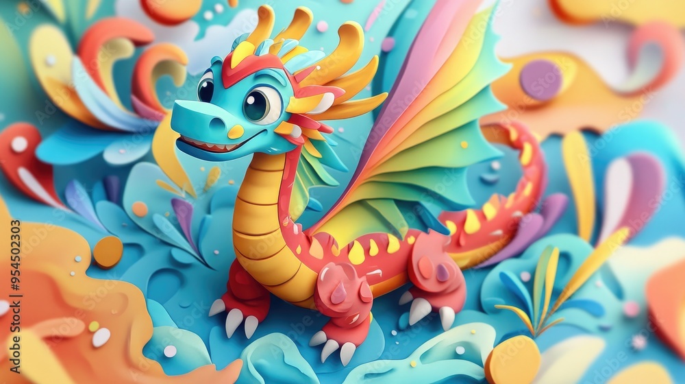 Playful dragon in a colorful 2D cartoon style Playful dragon in a colorful 2D cartoon style