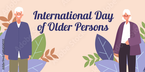 International day of the older persons vector banner. Illustration for posters, cards, web design. Abstract background in peach