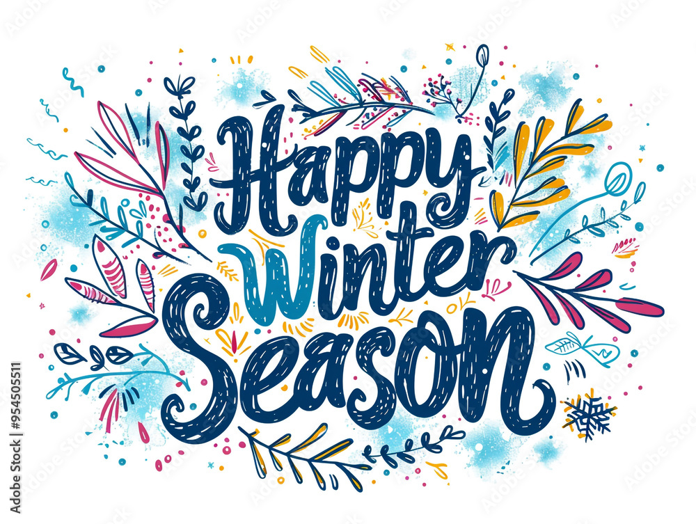 Drawing Of Happy Winter Season On A White Background Drawing Of Happy Winter Season On A White Background
