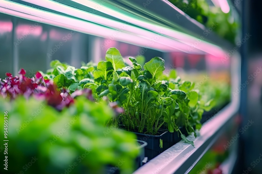 high-tech farm illuminated, hydroponic systems growing leafy greens and herbs high-tech farm illuminated, hydroponic systems growing leafy greens and herbs