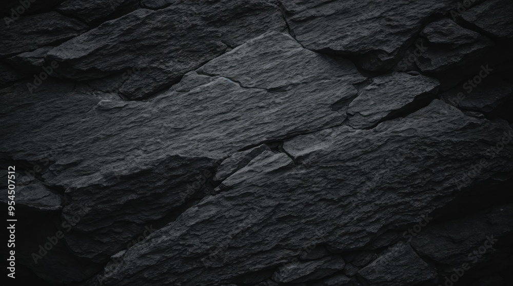 Textured black slate forms an abstract rugged surface Textured black slate forms an abstract rugged surface