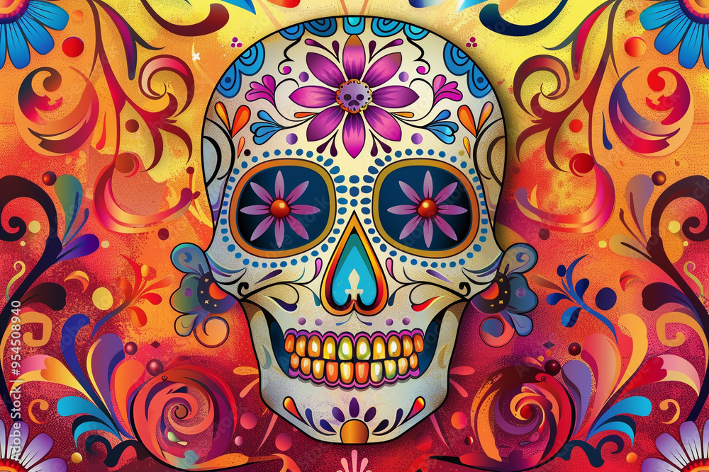Beautiful greeting card with bright holiday composition for happy to joy celebrate dia de muertos Beautiful greeting card with bright holiday composition for happy to joy celebrate dia de muertos