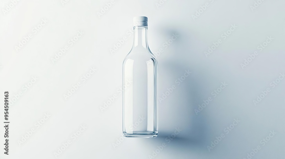 Fototapeta premium A clear glass bottle against a minimalistic background, suggesting purity and simplicity.