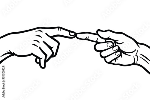 Woodcut Style Hands Inspired by Michelangelo Vector illustration black and white photo