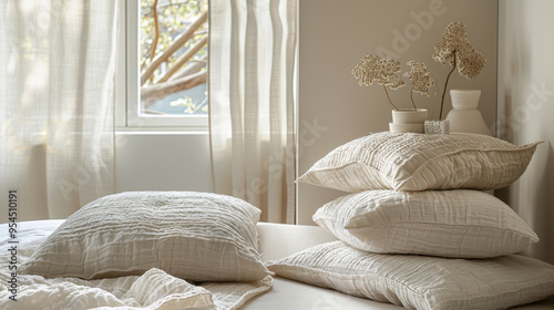 Bedsheets: Includes a fitted sheet for the mattress and a flat sheet between the sleeper and duvet. Made of cotton or linen, offering a soft, breathable feel for a restful sleep.
