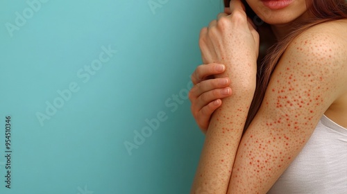 Skin conditions with redness and bumps on arms. photo