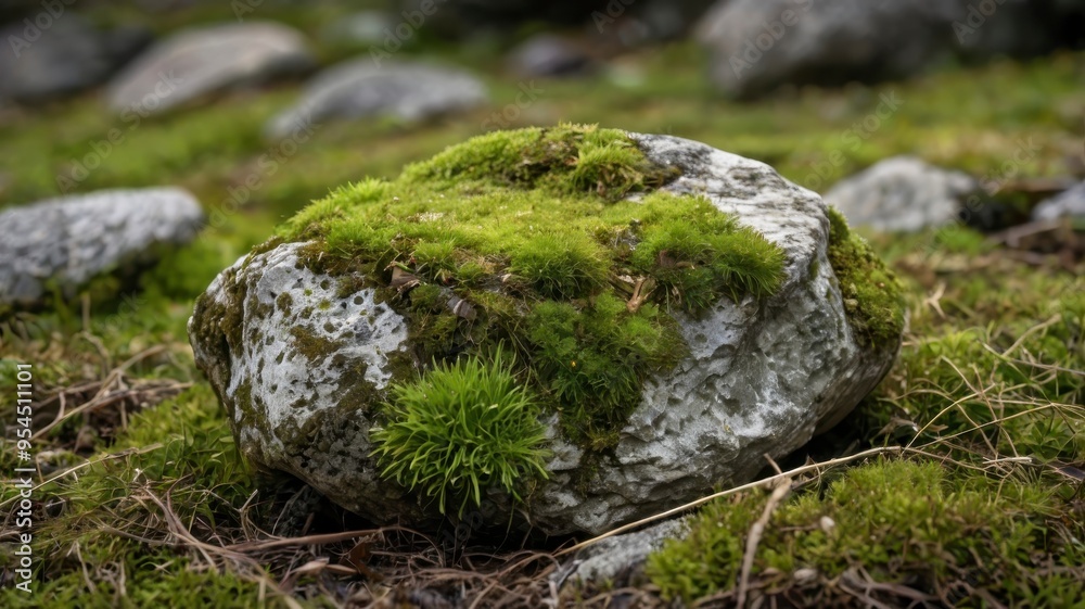 Rock with moss and grass isolated on white Rock with moss and grass isolated on white
